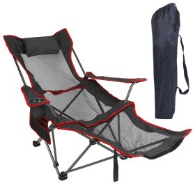 Foldable Camping Chair 330LBS Load Heavy Duty Steel Lawn Chair Collapsible Chair with Reclining Backrest Angle Cup Holder Pillow Side Pocket Carry Ba (Color: Black)