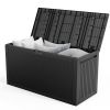 90 Gallon Black Plastic Storage Deck Box with Maze Texture Injection Molded Outdoor Patio Storage Container for Garden Tools Cushions Pool Supplies a