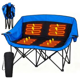 Oversized Heated Camping Chair, Patio Lounge Chairs with 3 Heat Levels, Portable Folding Heated Chair Round Moon Saucer Folding Lawn Chair Outdoor Ch (Color: Blue)