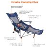 Foldable Camping Chair Collapsible Reclining Chair 330LBS Load Heavy Duty Steel Lawn Chair with Reclining Backrest Angle Cup Holder Pillow Side Pocke
