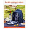 Picnic Backpack, Beach Picnic Backpack Bag for 2 Person with Insulated Cooler Compartment, Detachable Bottle/Wine Holder, Lightweight Blanket, Plates