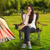 Foldable Camping Chair 330LBS Load Heavy Duty Steel Lawn Chair Collapsible Chair with Reclining Backrest Angle Cup Holder Pillow Side Pocket Carry Ba